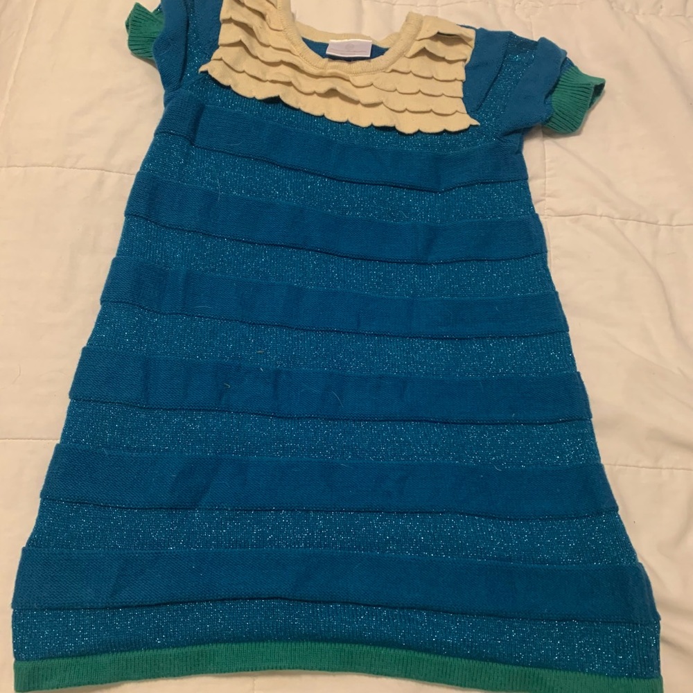 Hanna Andersson sparkly blue, green, and cream dress size 110